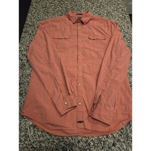 Trash Nouveau Mens Western Pearl Snap Shirt Salmon Pink Textured Long Sleeve L